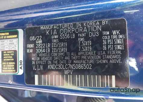 2022 Kia Ev6 Wind from USA, damaged, VIN KNDC3DLC7N5086502